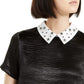 Monteau Women's Petite Rhinestone Collar Top Black Size Petite Large