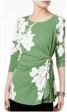 Alfani Women's Petite Printed Side-Tie Top Green Size Petite S