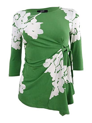 Alfani Women's Petite Printed Side-Tie Top Green Size Petite S