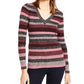INC International Concepts Women's Petite Striped Metallic Sweater Pink Size PL