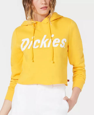 Dickies Women's Cropped Logo-Graphic Hoodie Yellow Size Medium