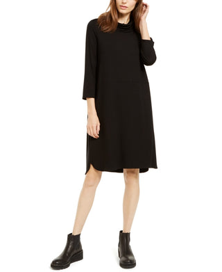 Eileen Fisher Women's Cowlneck Shift Dress Black Size Petite Medium