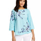 Charter Club Women's Floral-Embroidery Linen-Blend Top Navy Size X-Small
