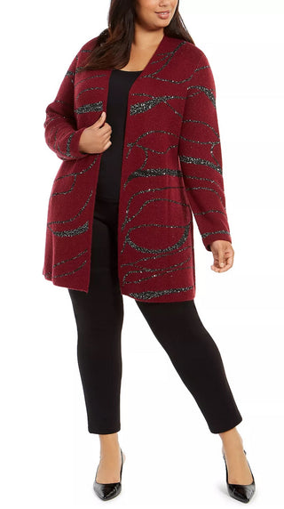 Alfani Women's Plus Size Sequin Swirl Cardigan Sweater Red Size 0X