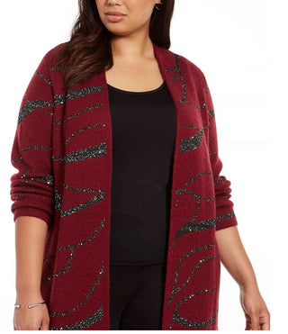Alfani Women's Plus Size Sequin Swirl Cardigan Sweater Red Size 0X