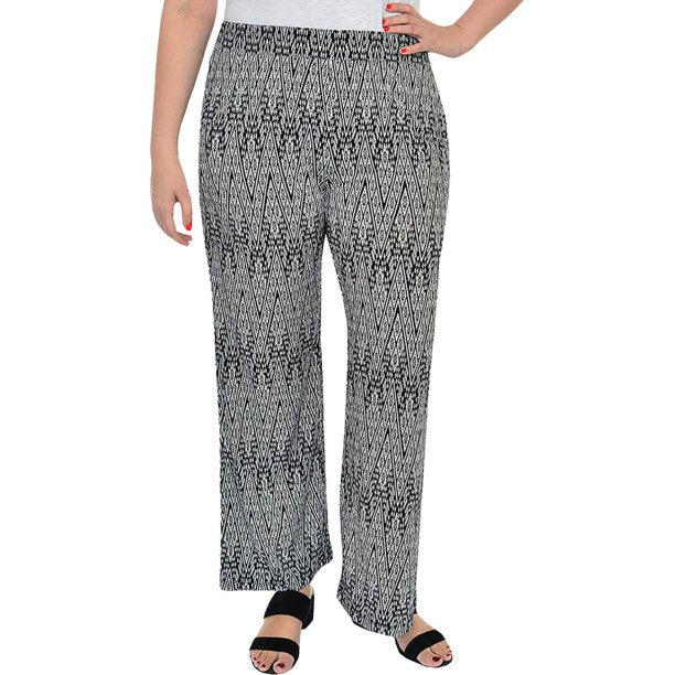 NY Collection Women's Plus Printed Pull On Lounge Pants Black Size 1X