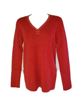 DKNY Women's Metallic-Threaded Embellished Sweater Red Size Small