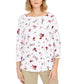 Charter Club Women's Petite Printed Pima Cotton Top White Size Pettite Small