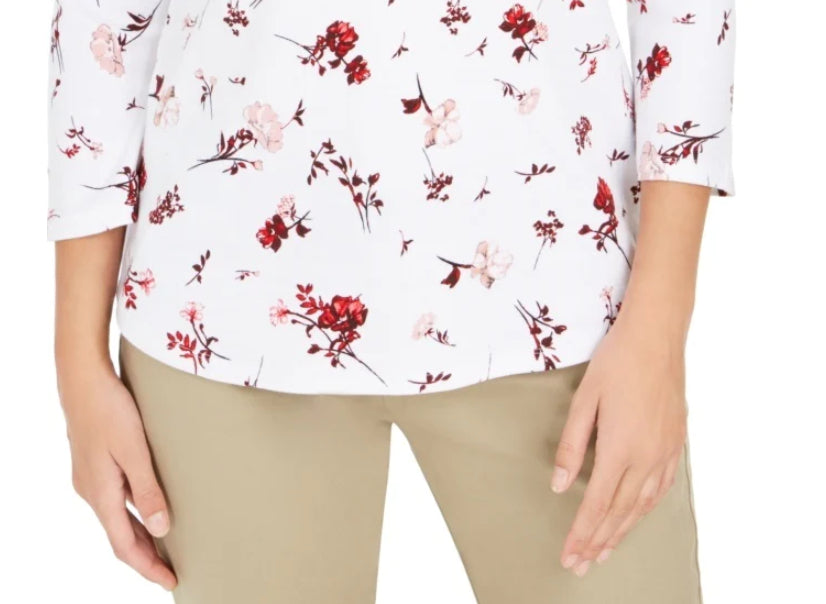 Charter Club Women's Petite Printed Pima Cotton Top White Size Pettite Small