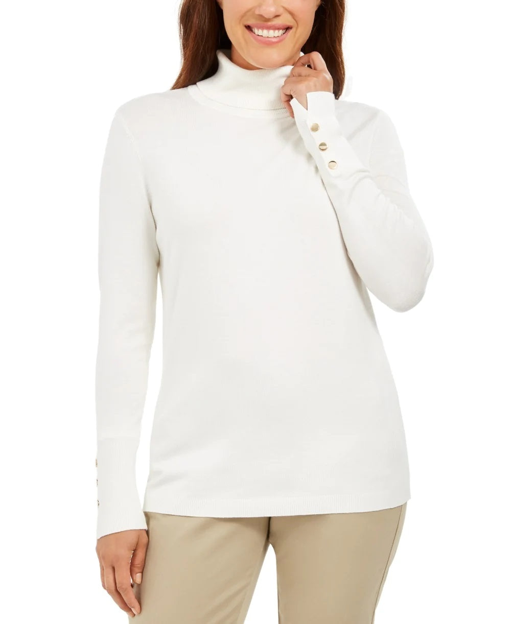 JM Collection Women's Embellished-Sleeve V-Neck Sweater White Size XXL