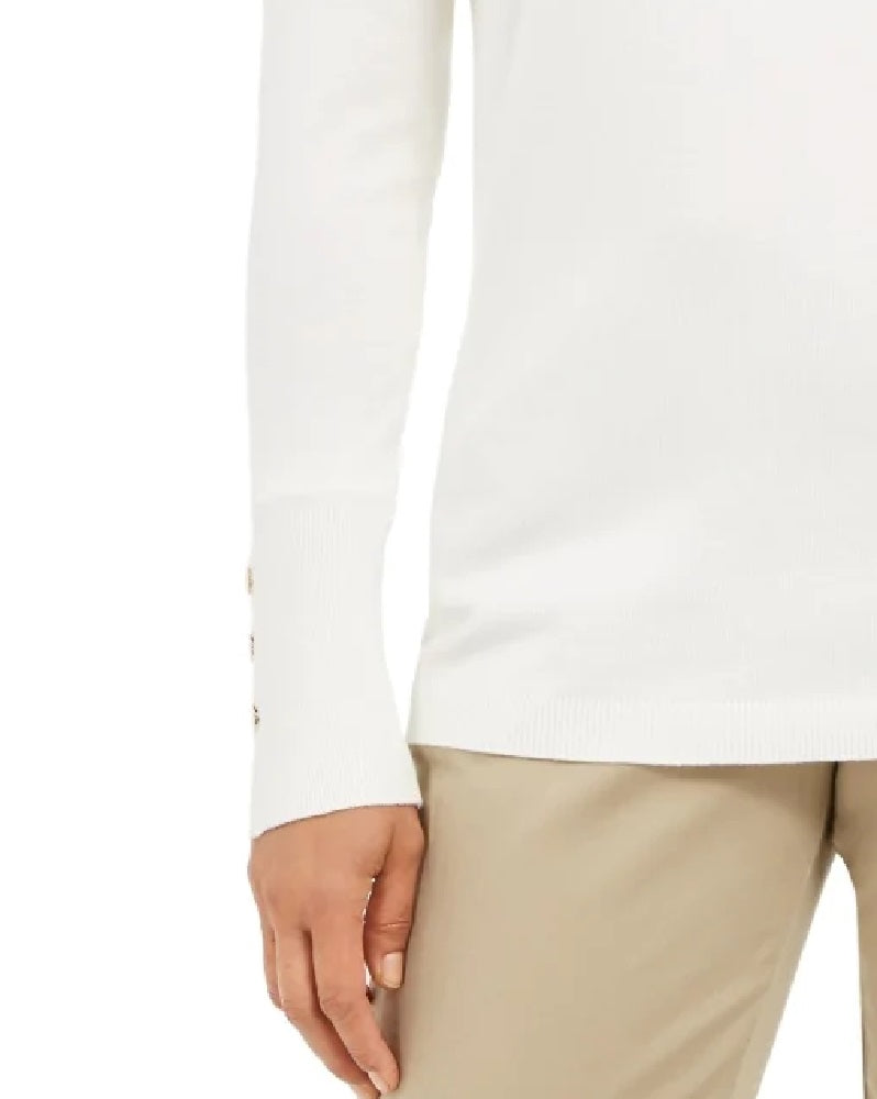 JM Collection Women's Embellished-Sleeve V-Neck Sweater White Size XXL