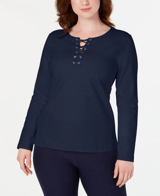 Karen Scott Women's Lace-Up French Terry Sweatshirt Blue Size Medium