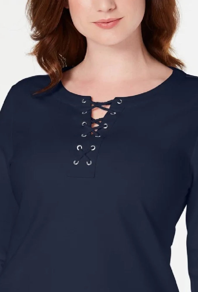 Karen Scott Women's Lace-Up French Terry Sweatshirt Blue Size Medium