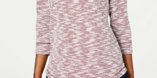Karen Scott Women's Petite Space-Dye 3/4-Sleeve Top Medium Red Size Pettite Large