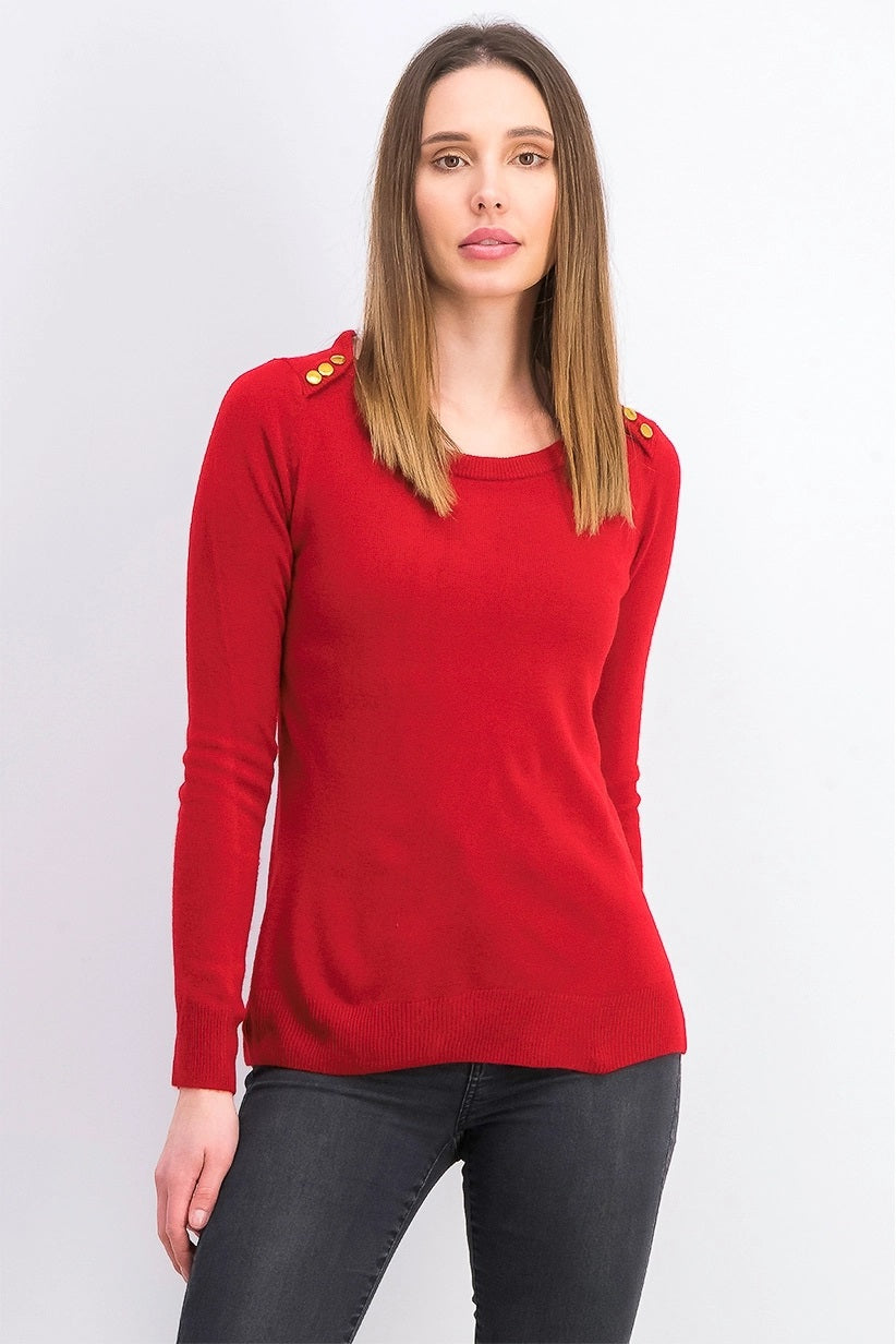 Karen Scott Women's Petite Button-Shoulder Sweater Red Size Medium