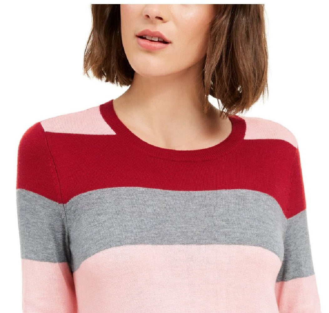 Maison Jules Women's Color Block Long Sleeve Jewel Neck Sweater Size Red Size S
