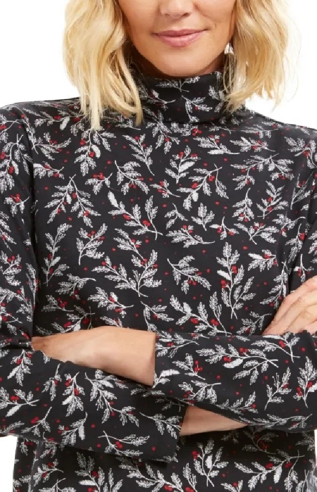Karen Scott Women's Printed Turtleneck Top Black Size Small
