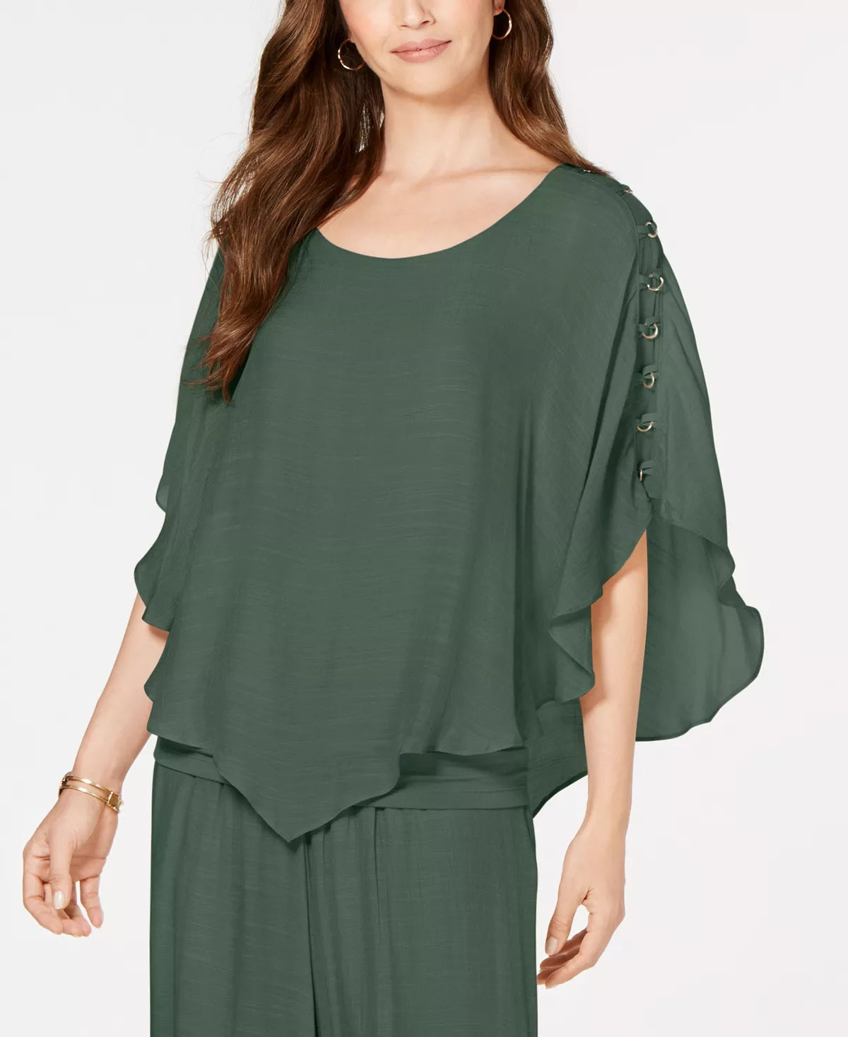 JM Collection Women's Gauze Cape Gauze Top Green Size Small