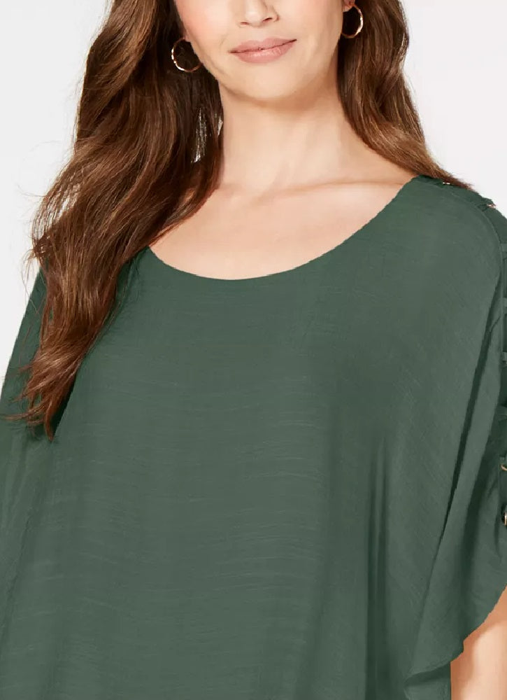 JM Collection Women's Gauze Cape Gauze Top Green Size Small