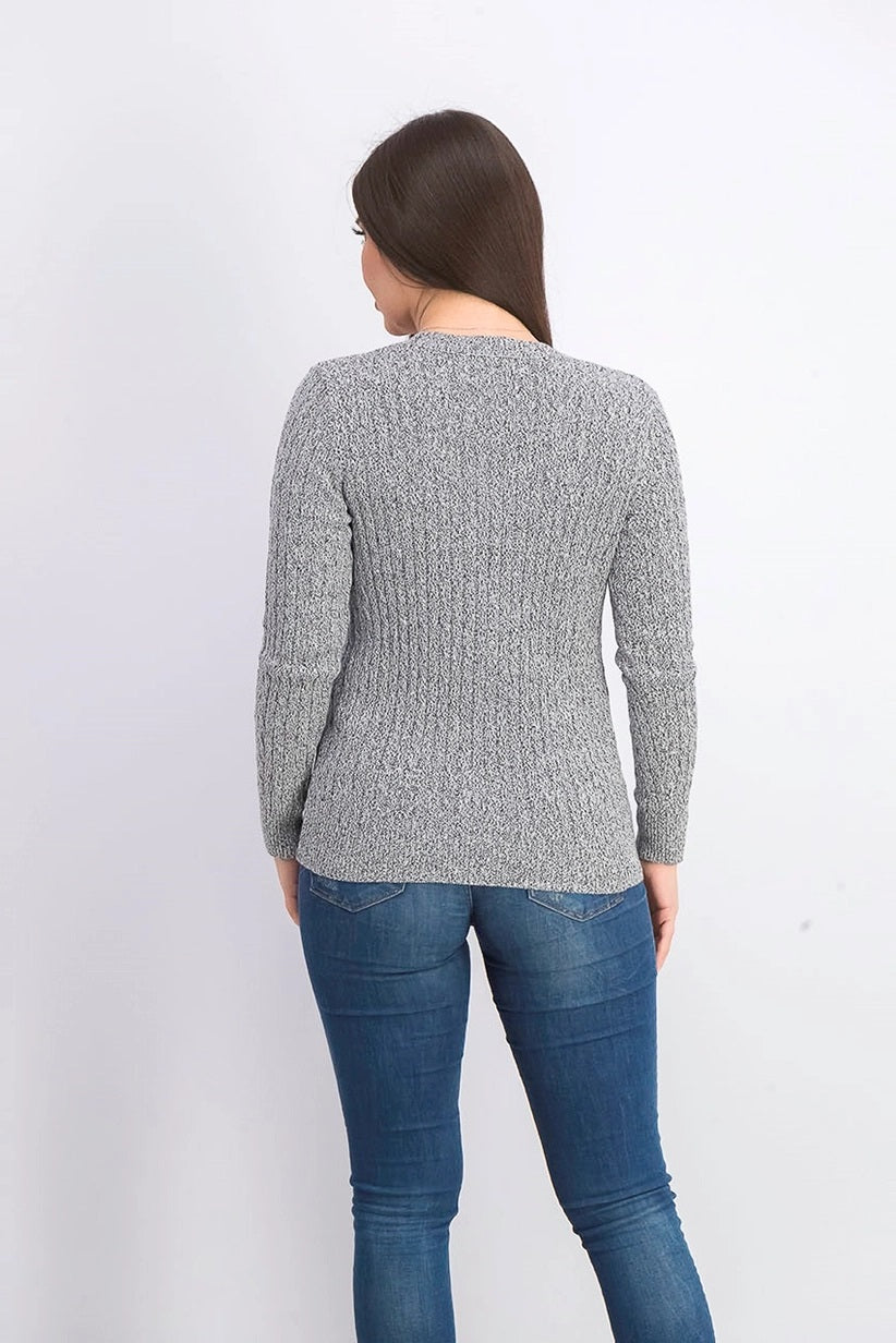 Karen Scott Women's Petite Marled Cotton Cable-Knit Sweater Gray Size PS