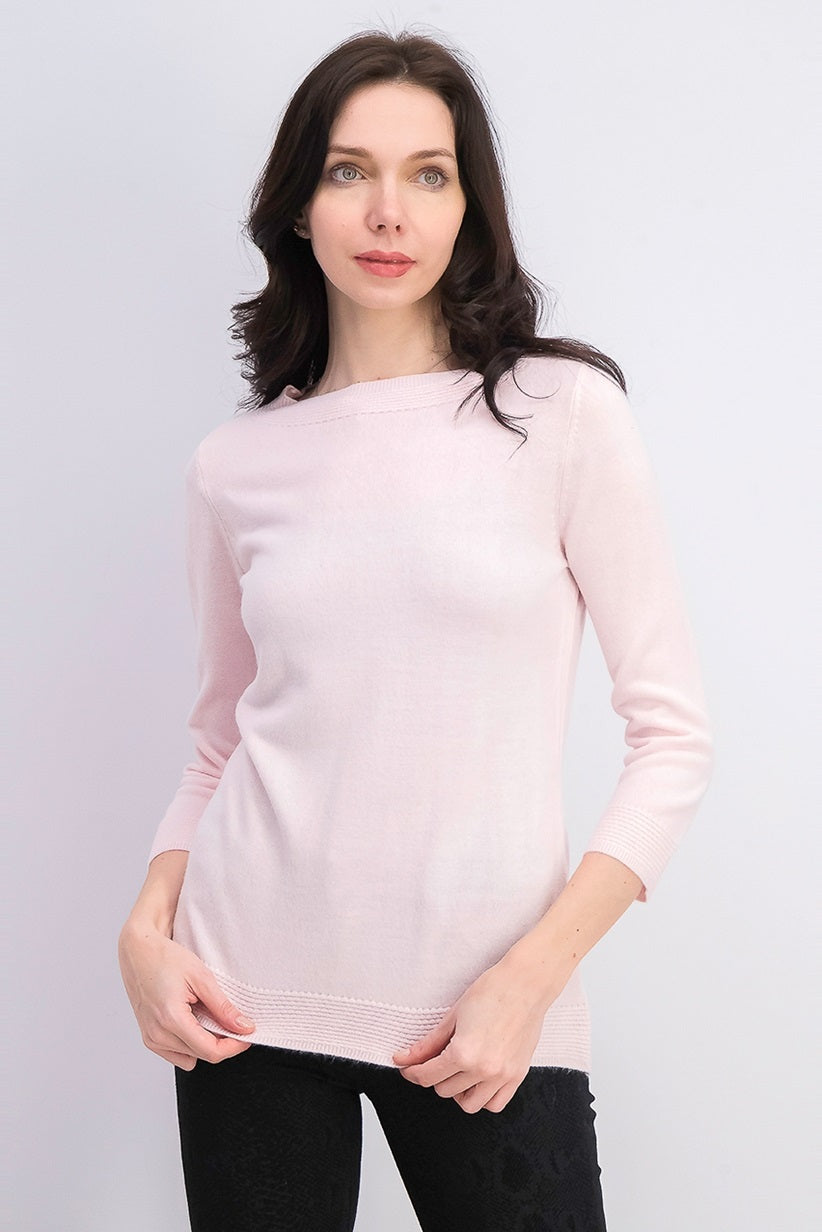 Karen Scott Women's Bateau-Neck Long-Sleeve Sweater Pink Size Large