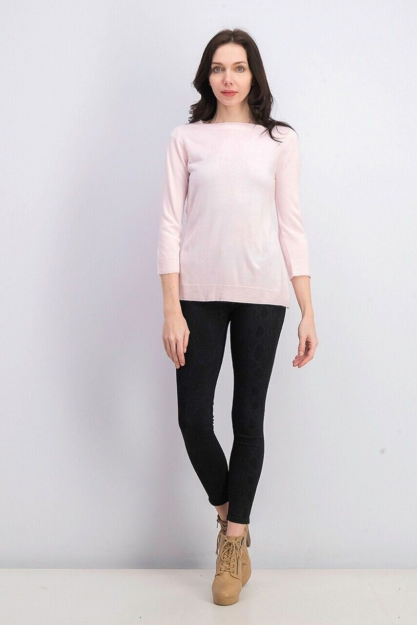 Karen Scott Women's Bateau-Neck Long-Sleeve Sweater Pink Size Large