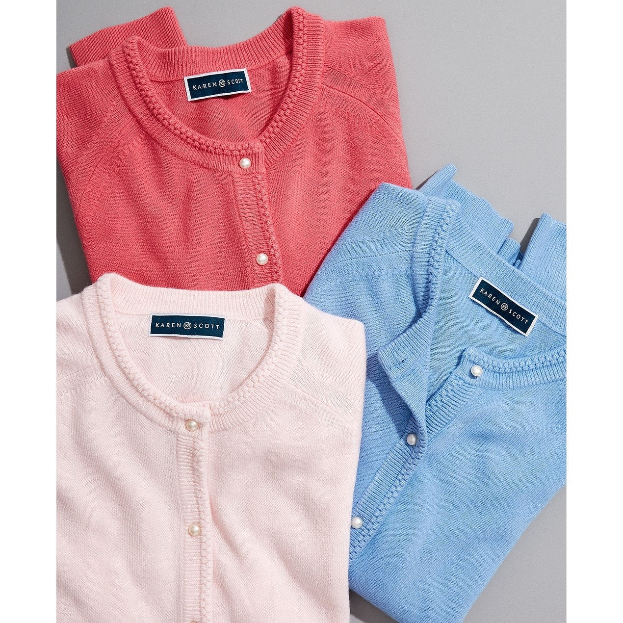 Karen Scott Women's Bead-Button Cardigan Blue  Size Medium