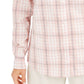 Charter Club Women's Button Windowpane Plaid Cuffed Collared Top Pink Size Medium