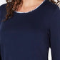 Karen Scott Women's Petite Printed-Trim Top Blue Size Pettite X-Large