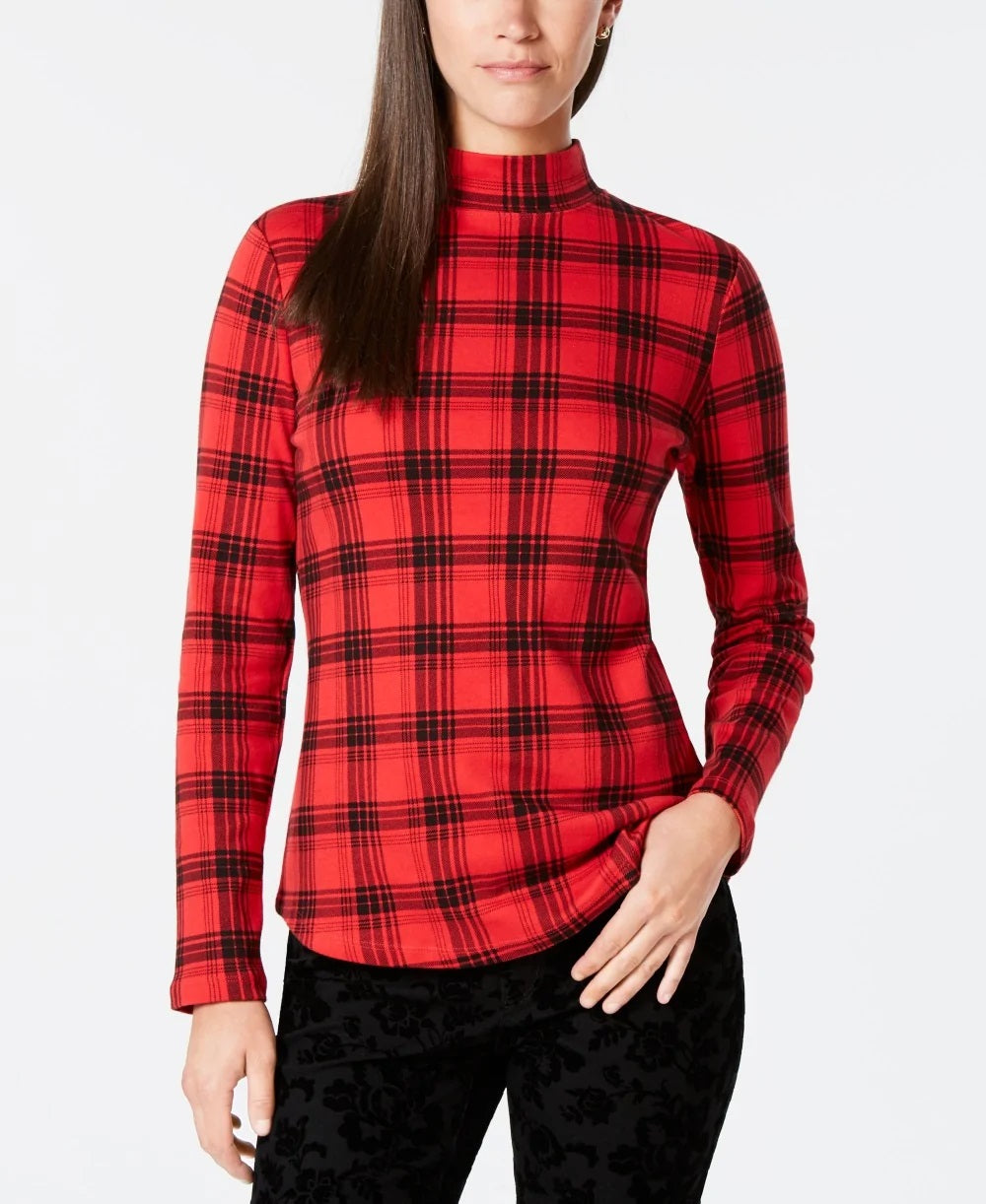 Charter Club Women's Cotton Plaid Top Red Size XX-Large