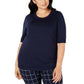Charter Club Women's Button-Shoulder Sweater Navy  Size Small