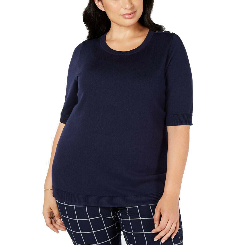 Charter Club Women's Button-Shoulder Sweater Navy  Size Small
