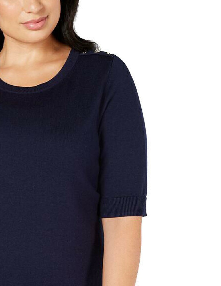 Charter Club Women's Button-Shoulder Sweater Navy  Size Small