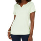 Karen Scott Women's Crochet-Trim 3/4 Sleeve Split-Neck Top Green Size Small