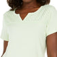 Karen Scott Women's Crochet-Trim 3/4 Sleeve Split-Neck Top Green Size Small