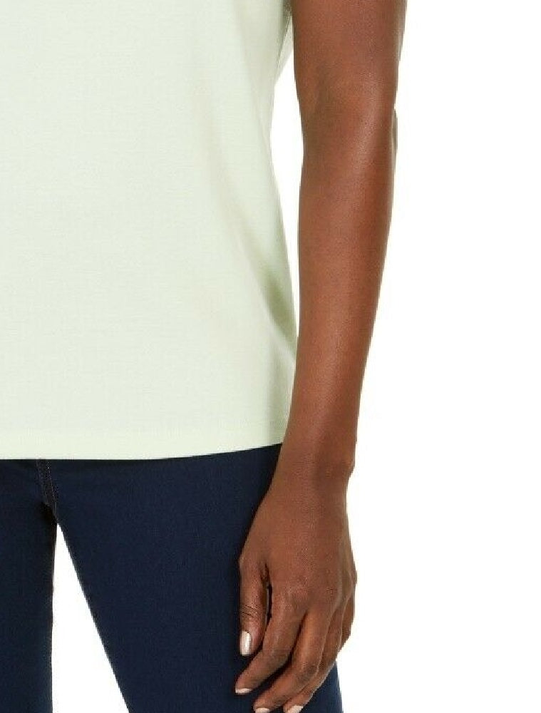 Karen Scott Women's Crochet-Trim 3/4 Sleeve Split-Neck Top Green Size Small