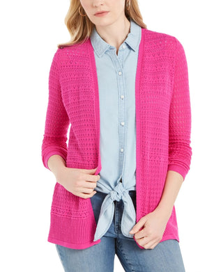 Charter Club Women's Open-Front Pointelle Cardigan PInk  Size Small