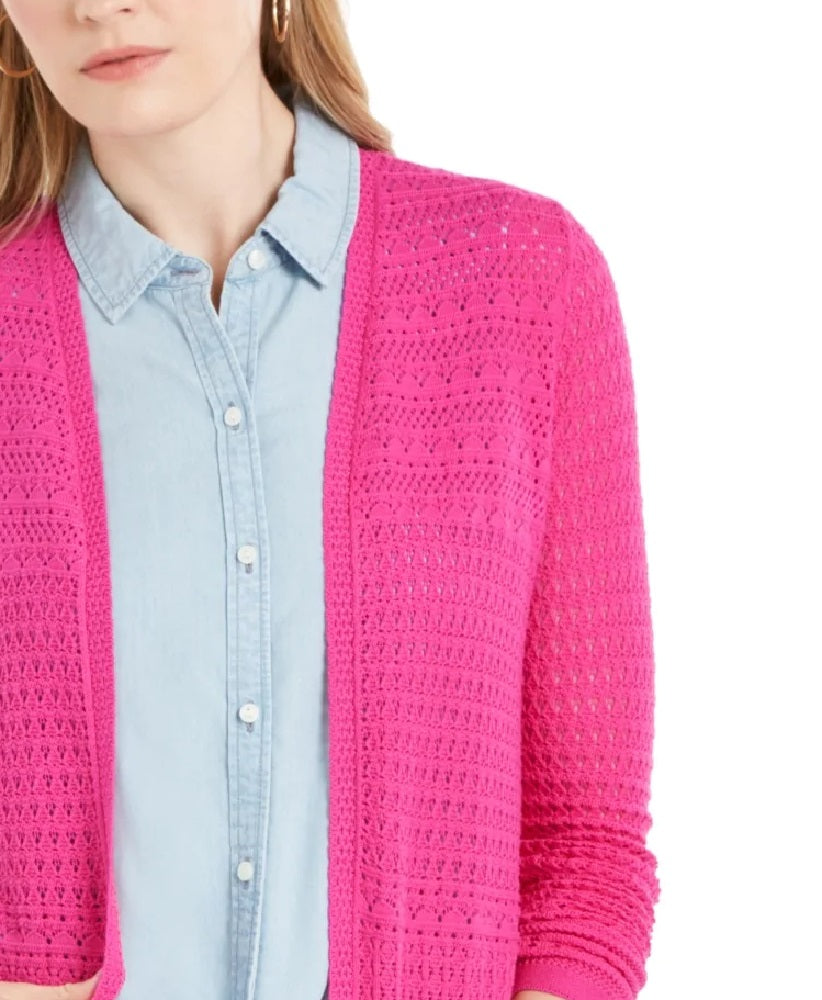 Charter Club Women's Open-Front Pointelle Cardigan PInk  Size Small