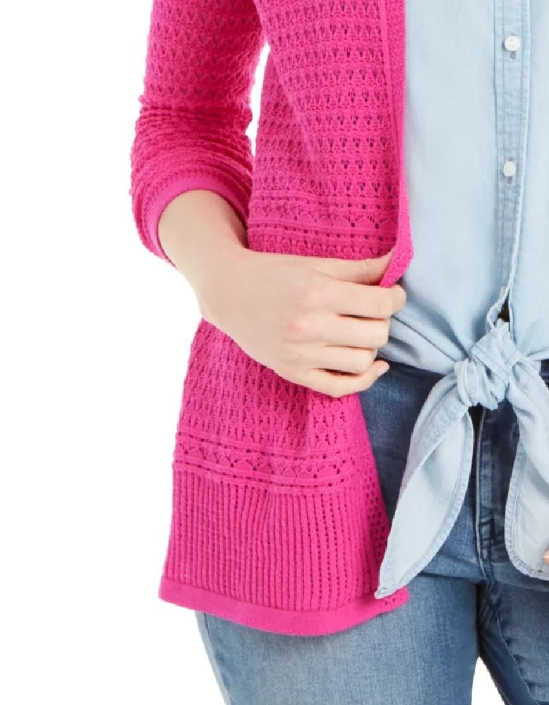 Charter Club Women's Open-Front Pointelle Cardigan PInk  Size Small