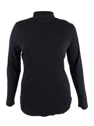 Charter Club Women's Cotton Mock-Neck Top Black  Size X-Large
