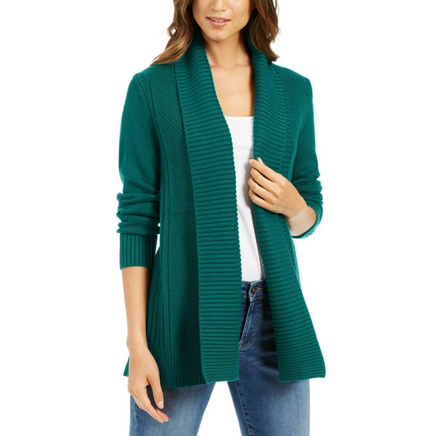 Charter Club Women's Cotton Open-Front Cardigan Green Size Small