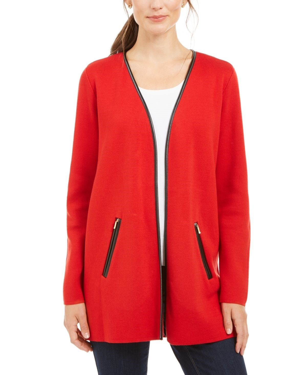 Charter Club Women's Milano Cotton Open-Front Cardigan Red Size Medium