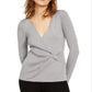 INC International Concepts Women's Petite Metallic-Knit Faux-Wrap Sweater Gray Size Petite L