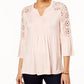 Style & Co Women's Petite Crochet-Trim Bell-Sleeve Top Pink Size Pettite Small
