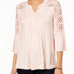 Style & Co Women's Petite Crochet-Trim Bell-Sleeve Top Pink Size Pettite Small