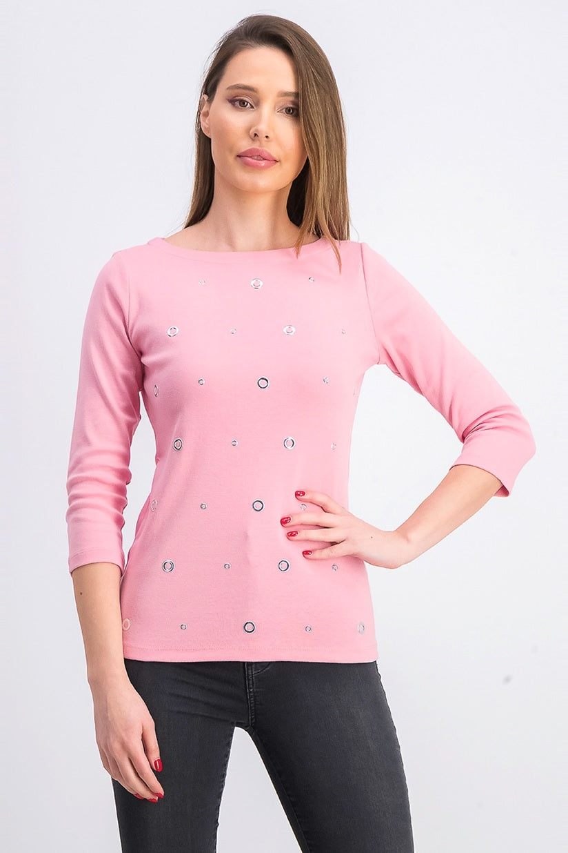 Karen Scott Women's Cotton Grommet Top Pink Size Medium