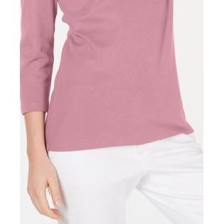 Karen Scott Women's Petite Lace Square-Neck 3/4-Sleeve Top Pink Size Pettite X-Large