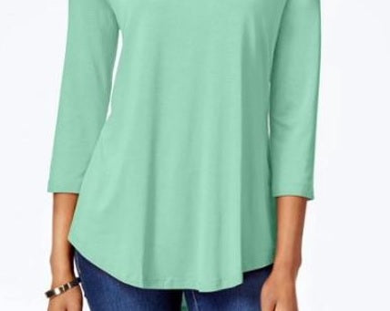 JM Collection Women's Scoop-Neck Top Green Size Small