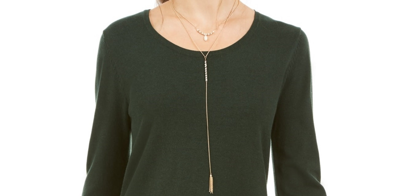 Style & Co Women's Petite Lace-Shoulder Top Green Size Pettite X-Large