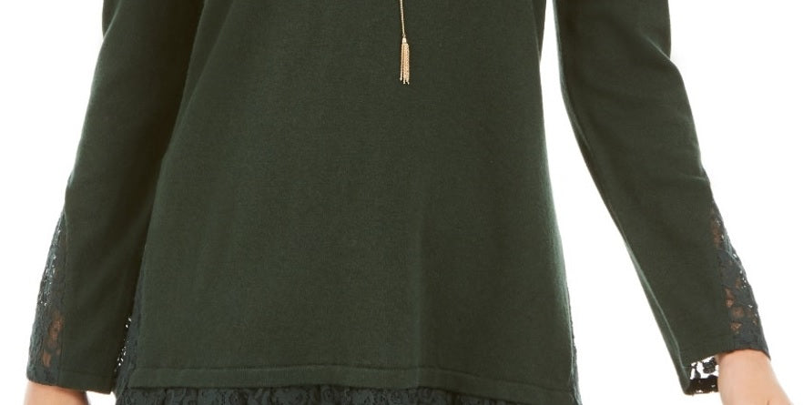 Style & Co Women's Petite Lace-Shoulder Top Green Size Pettite X-Large